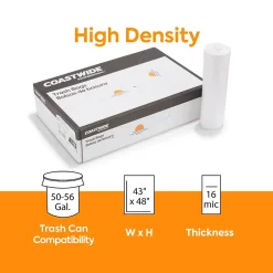 Coastwide Professional ™ 50-56 Gallon Trash Bag, 43" x 48", High Density, 16 mic, Natural, 200 Bags/Box (CW18205)