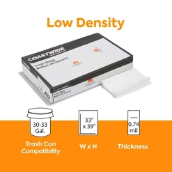 Coastwide Professional ™ 30-33 Gallon Trash Bag, 33" x 39", Low Density, 0.74 mil, White, 150 Bags/Box (CW18185)