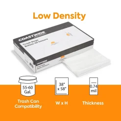 Coastwide Professional ™ 55-60 Gallon Trash Bag, 38" x 58", Low Density, 0.74 mil, White, 100 Bags/Box (CW18187)