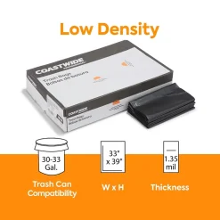 Coastwide Professional ™ 30-33 Gallon Trash Bag, 33" x 39", Low Density, 1.35 mil, Black, 150 Bags/Box (CW18206)