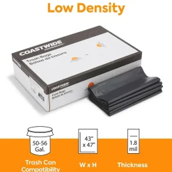 Coastwide Professional ™ 50-56 Gallon Trash Bag, 43" x 47", Low Density, 1.8 mil, Black, 100 Bags/Box (CW18209)