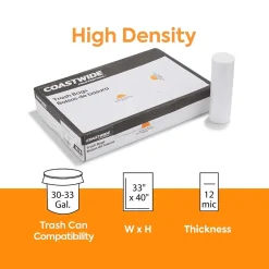 Coastwide Professional ™ 30-33 Gallon Trash Bag, 33" x 40", High Density, 12 mic, Natural, 250 Bags/Box (CW18199)