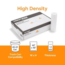 Coastwide Professional ™ 40-45 Gallon Trash Bag, 40" x 48", High Density, 12 mic, Natural, 250 Bags/Box (CW18203)