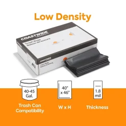 Coastwide Professional ™ 40-45 Gallon Trash Bag, 40" x 46", Low Density, 1.8 mil, Black, 100 Bags/Box (CW18208)