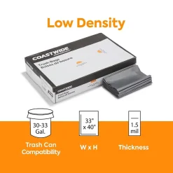 Coastwide Professional ™ 30-33 Gallon Trash Bag, 33" x 40", Low Density, 1.5 mil, Silver, 100 Bags/Box (CW18186)