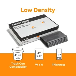 Coastwide Professional ™ 40-45 Gallon Trash Bag, 39" x 47", Low Density, 1.7 mil, Silver, 50 Bags/Box (CW18189)