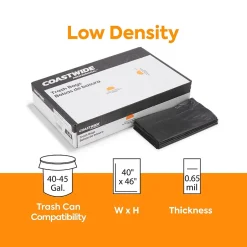 Coastwide Professional ™ 40-45 Gallon Trash Bag, 40" x 46", Low Density, 0.65, Black, 125 Bags/Box (CW18191)