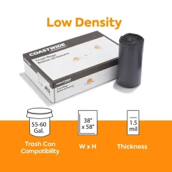 Coastwide Professional ™ 55-60 Gallon Trash Bag, 38" x 58", Low Density, 1.5 mil, Clear, 100 Bags/Box (CW57404)