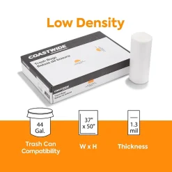 Coastwide Professional ™ AccuFit 44 Gallon Trash Bag, 37" x 50", Low Density, 1.3 mil, Clear, 100 Bags/Box (CW25526)