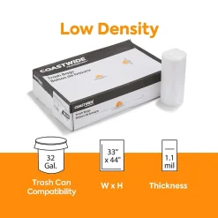 Coastwide Professional ™ AccuFit 32 Gallon Trash Bag, 33" x 44", Low Density, 1.1 mil, Clear, 200 Bags/Box (CW22750)