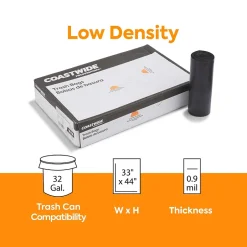 Coastwide Professional ™ AccuFit 32 Gallon Trash Bag, 33" x 44", Low Density, 0.9 mil, Black, 100 Bags/Box (CW22751)