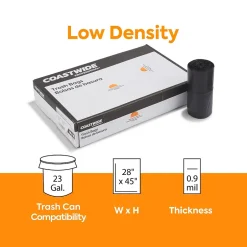 Coastwide Professional ™ AccuFit 23 Gallon Trash Bag, 28" x 45", Low Density, 0.9 mil, Black, 200 Bags/Box (CW22932)