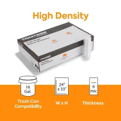 Coastwide Professional ™ AccuFit 16 Gallon Trash Bag, 24" x 33", High Density, 6 mic, Natural, 1000 Bags/Box (CW18196)