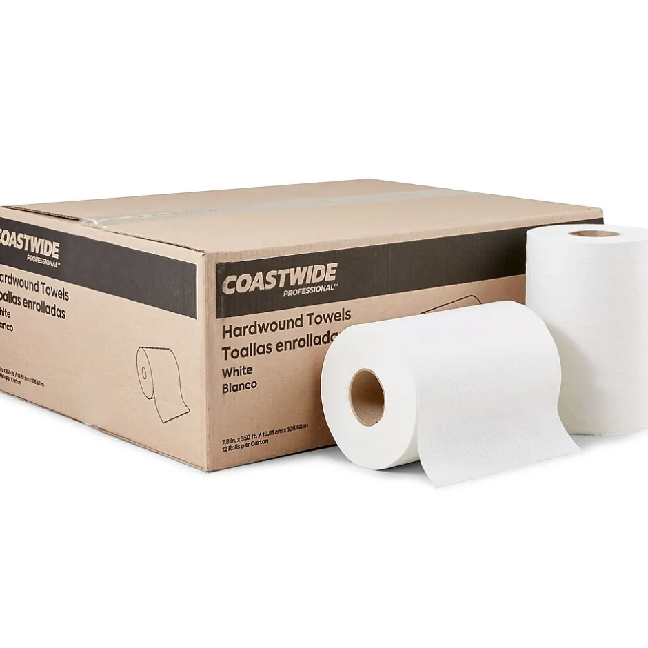 Paper Towels<Coastwide Professional ™ Hardwound Paper Towels, 1-Ply, 350 ft./Roll, 12 Rolls/Carton (CW21813)