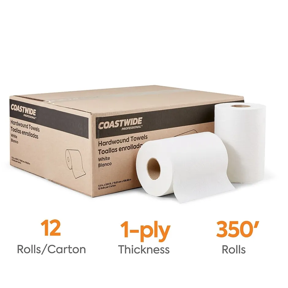 Paper Towels<Coastwide Professional ™ Hardwound Paper Towels, 1-Ply, 350 ft./Roll, 12 Rolls/Carton (CW21813)