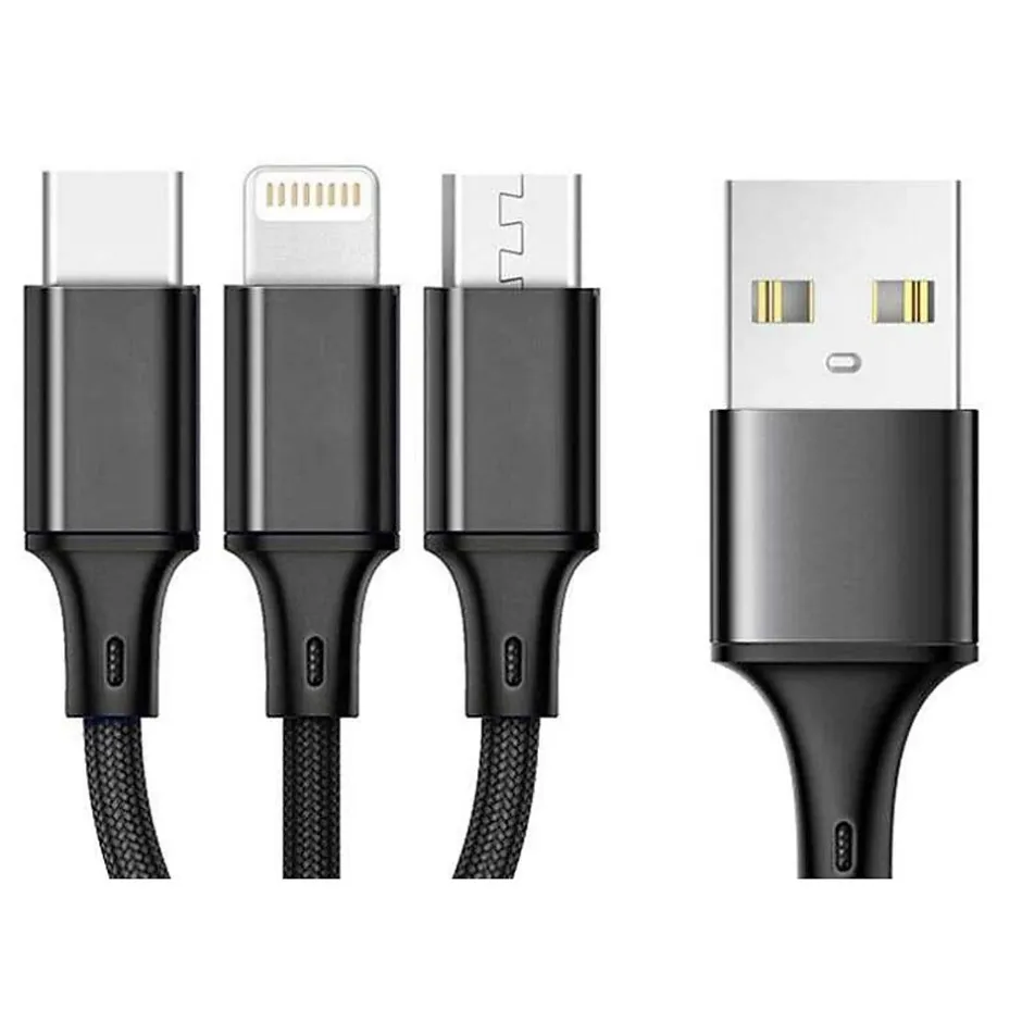 Ethernet Cables<CODi Multi-Charging Braided USB-A Cable with USB-C/Micro USB/Lightning Connectors, Black (A10168)