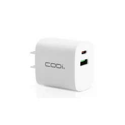 CODi 20W Dual Port Wall Charger, USB-C & USB-A Outputs, White (A01102)
