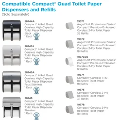 Georgia-Pacific Compact 4-Roll Quad Coreless Toilet Paper Dispenser by GP PRO, Stainless Steel (56748)