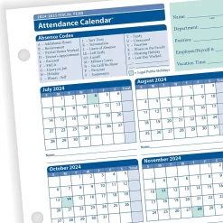 2024-2025 Fiscal Attendance Calendar, 50/Pack (A42005015) Hr Forms