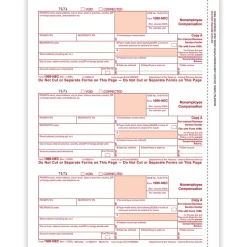 2024 1099-NEC Tax Form, 1-Part, 3-Up, Federal Copy A, 50/Pack (NEC511050) Tax Forms