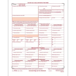 Clearance 2024 W-2C Tax Form, 1-Part, Federal Copy A, 50/Pack (531350) Tax Forms