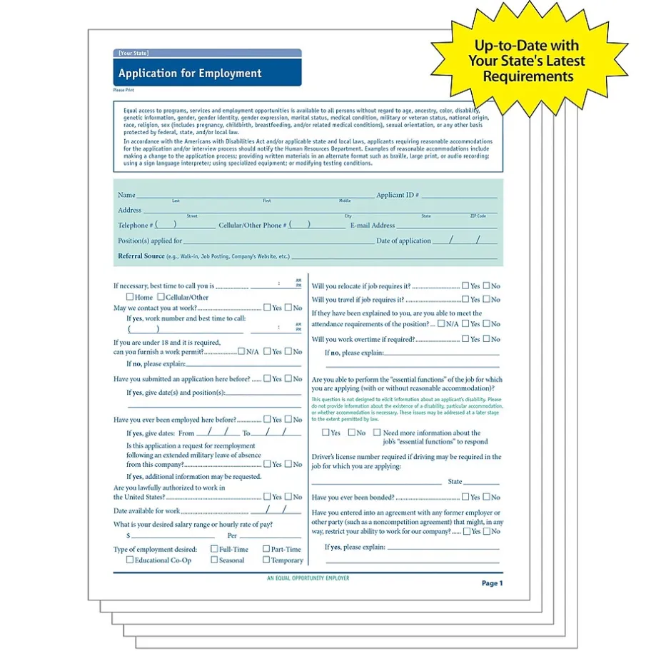 New ™ Kentucky Job Application, Pack of 50 (A2179KY) Hr Forms
