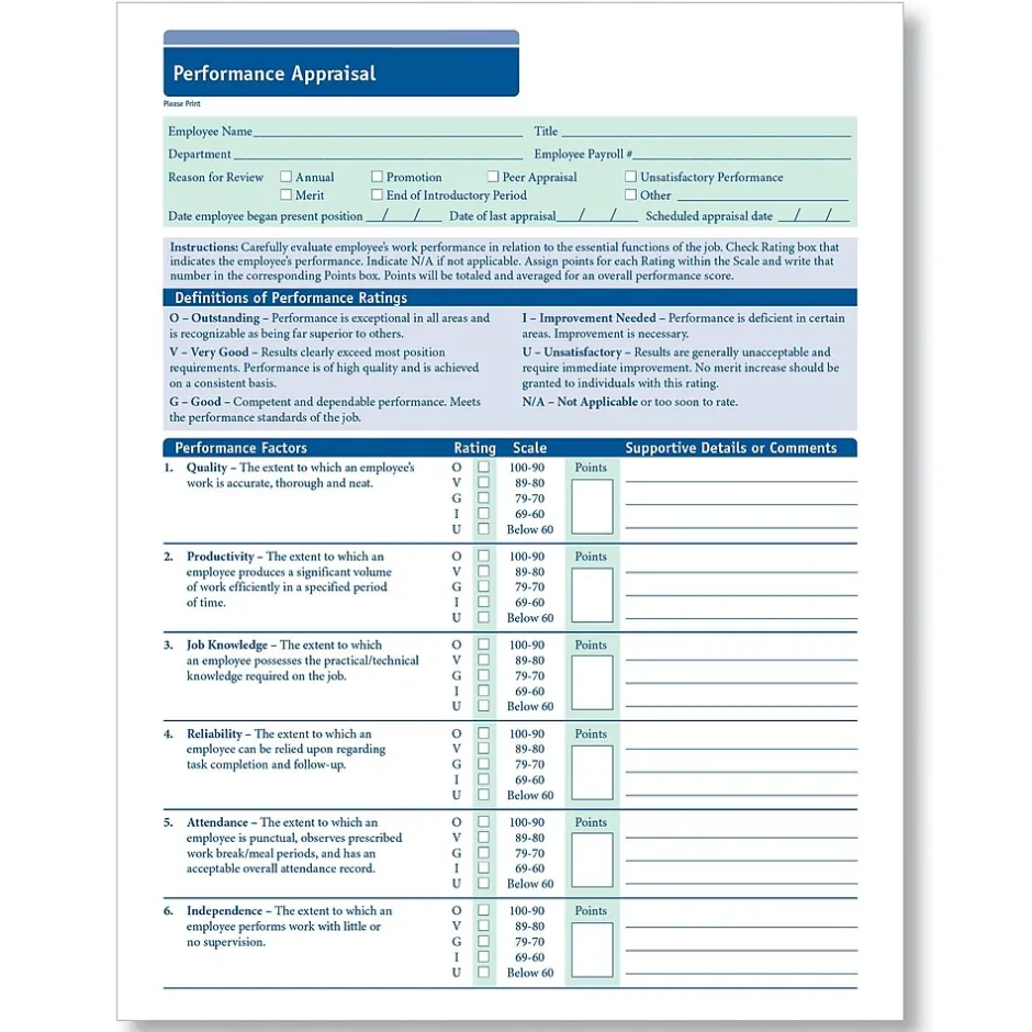 Sale Performance Appraisal, 50 Forms/Pack (A2192) Hr Forms