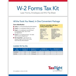 New TaxRight 2024 W-2 Tax Form Tax Form Set with Envelopes, 4-Part, 50/Pack (SC5645E) Tax Forms