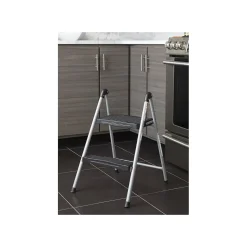 Ladders & Step Stools<Cosco Folding Step Stool, 2-Step, 200 lb Capacity, 16.9" Working Height, Platinum/Black (11024PBL1E)