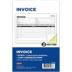 New 2-Part Carbonless Invoices, 5.56" x 8.44", 50 Sets/Book, 5/Pack (074033PK5) Business Forms