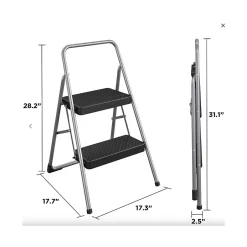 Ladders & Step Stools<Cosco 2-Step Folding Steel Step Stool, 200 lb Capacity, 28.13" Working Height, Cool Gray (11137PBL1E)