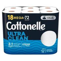 Cottonelle Ultra Clean Toilet Paper, 1-Ply, White, 312 Sheets/Roll, 18 Rolls/Pack (54152)