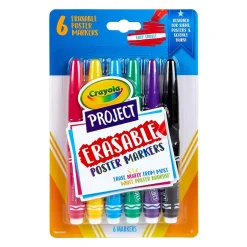 Crayola Project Erasable Poster Markers, Chisel Tip, Assorted Colors, Pack of 6 (BIN588371) New