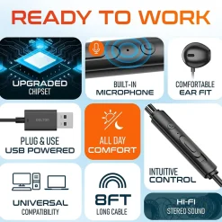 Delton 10E Stereo USB In-Ear Computer Headset with Microphone, Black (DWH10E)* Headsets