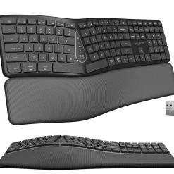 Delton KB250 Ergonomic Wireless Curved Keyboard with Cushioned Wrist Rest, Black (DKBE250-WR)* Ergonomic Keyboards