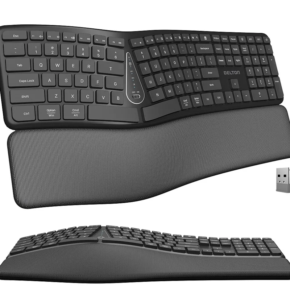 Delton KB250 Ergonomic Wireless Curved Keyboard with Cushioned Wrist Rest, Black (DKBE250-WR)* Ergonomic Keyboards