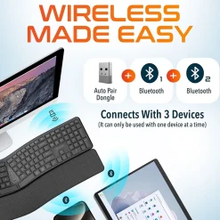 Delton KB250 Ergonomic Wireless Curved Keyboard with Cushioned Wrist Rest, Black (DKBE250-WR)* Ergonomic Keyboards