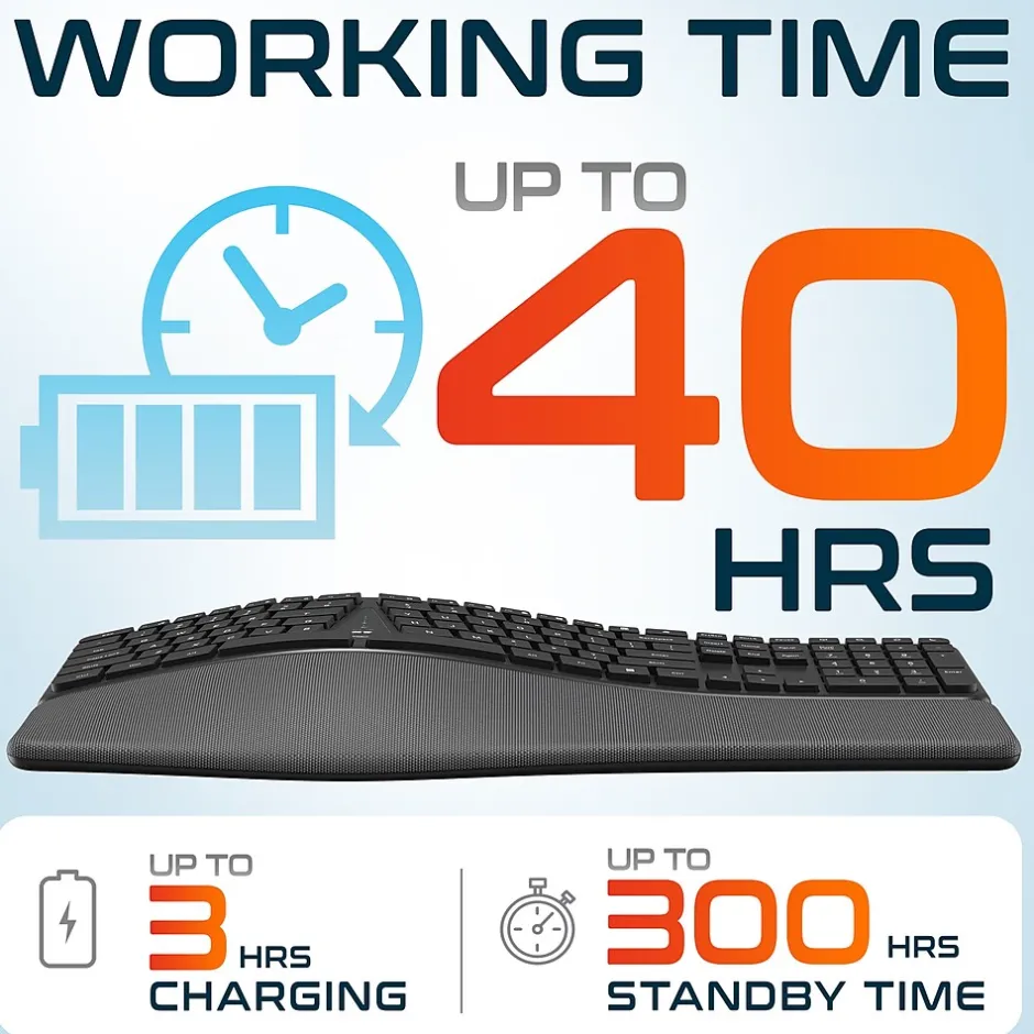 Delton KB250 Ergonomic Wireless Curved Keyboard with Cushioned Wrist Rest, Black (DKBE250-WR)* Ergonomic Keyboards