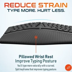 Delton KB250 Ergonomic Wireless Curved Keyboard with Cushioned Wrist Rest, Black (DKBE250-WR)* Ergonomic Keyboards