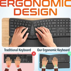 Delton KB250 Wireless Ergonomic Keyboard, Black (DKBE250-WB)* Ergonomic Keyboards