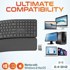 Delton KB250 Wireless Ergonomic Keyboard, Black (DKBE250-WB)* Ergonomic Keyboards