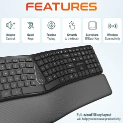 Delton KB250 Wireless Ergonomic Keyboard, Black (DKBE250-WB)* Ergonomic Keyboards