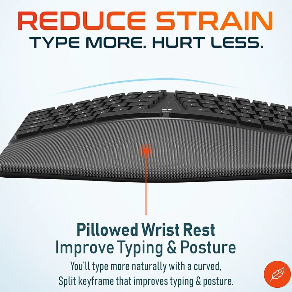 Delton KB250 Wireless Ergonomic Keyboard, Black (DKBE250-WB)* Ergonomic Keyboards