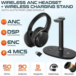 Delton M101 Wireless Noise Canceling Bluetooth Stereo Computer Headset and Stand, Black (DHSWC1101XD)* Headsets
