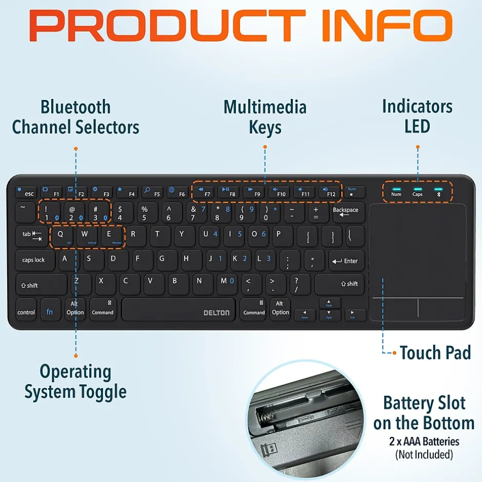 Delton N60 Bluetooth Keyboard with Touchpad, Small Portable Wireless Computer Keyboard, Black (DKMIN60-WB)* Ergonomic Keyboard & Mouse Sets