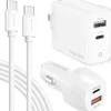 Overtime Delton USB-C/USB Wall Charger and Car Charger with Certified USB-C Cable for iPhone 15/Android, White (DAC3IN12USBRG)