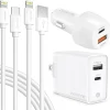 Overtime Delton USB-C/USB Wall & Car Chargers with Apple MFi Certified Lightning Cables for iPhone/iPad, White (DAC3IN12USBSL)