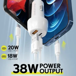 Overtime Delton USB-C/USB Wall & Car Chargers with Apple MFi Certified Lightning Cables for iPhone/iPad, White (DAC3IN12USBSL)