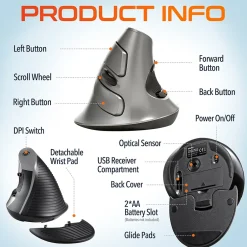 Delton S22 Vertical Wireless Optical 2.4 GHz Mouse, Black (DMERGS22-WB)* Ergonomic Mice