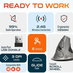 Delton S22 Vertical Wireless Optical 2.4 GHz Mouse, Black (DMERGS22-WB)* Ergonomic Mice